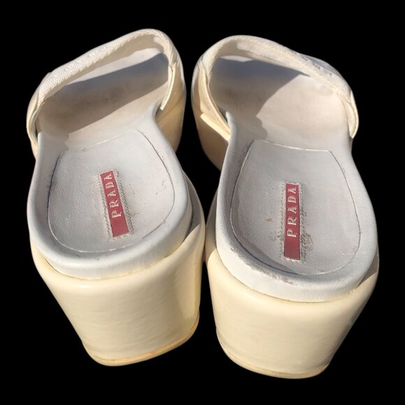 Prada Women's Ivory Patent Leather Canvas Platform Slides Sandals, 35 / 4.5 - Picture 7 of 16